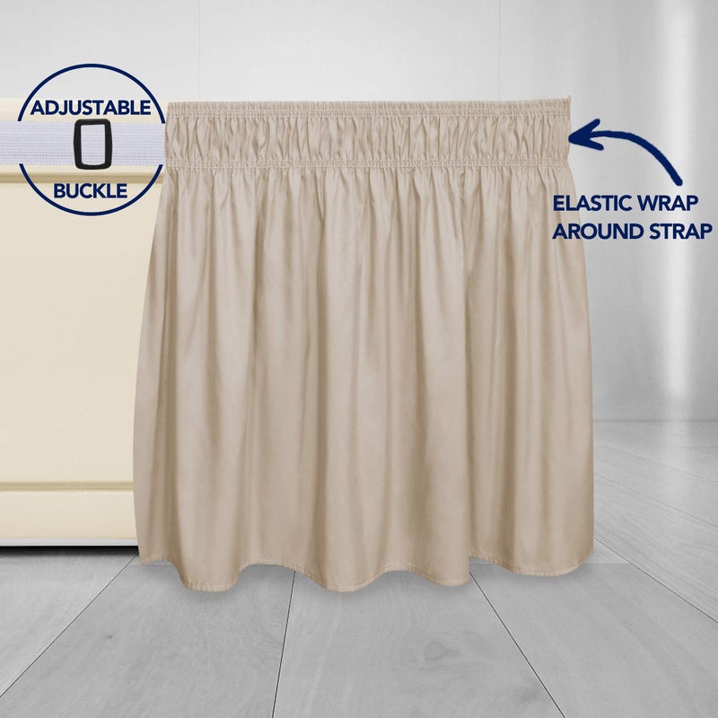 PureFit Wrap Around Ruffled Bed Skirt with Adjustable Elastic Belt - 18 Inch Drop Easy to Put On, Wrinkle Free Bedskirt Dust Ruffles, Bed Frame Cover for Twin, Twin XL and Full Size Beds, Beige - Image 4